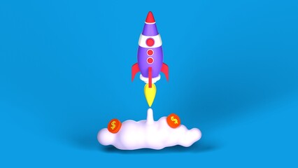 3d rendering of rocket launch illustration isolated on blue background