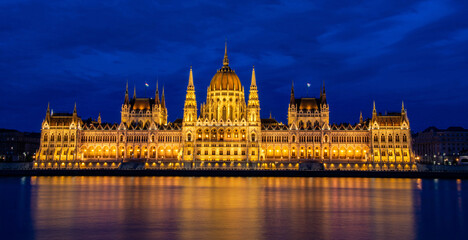 Night view of the Parliament in the city of Budapest in Hungary
