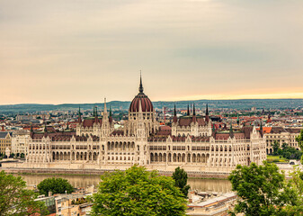 Hungarian Parliament Building in Budapest  the seat of the National Assembly of Hungary. Seen from the opposite site of the River Danube.