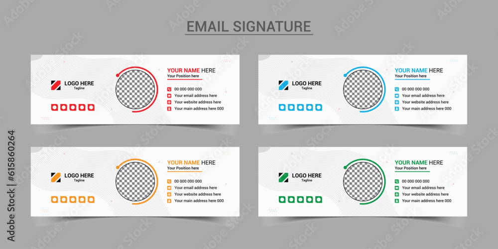 Wall mural corporate email signature template for email footer vector 4 color bundle template