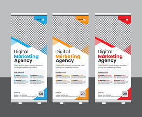 Digital Marketing agency roll up banner design vector template. Ads business roll up banner, pull-up design, modern x-banner design