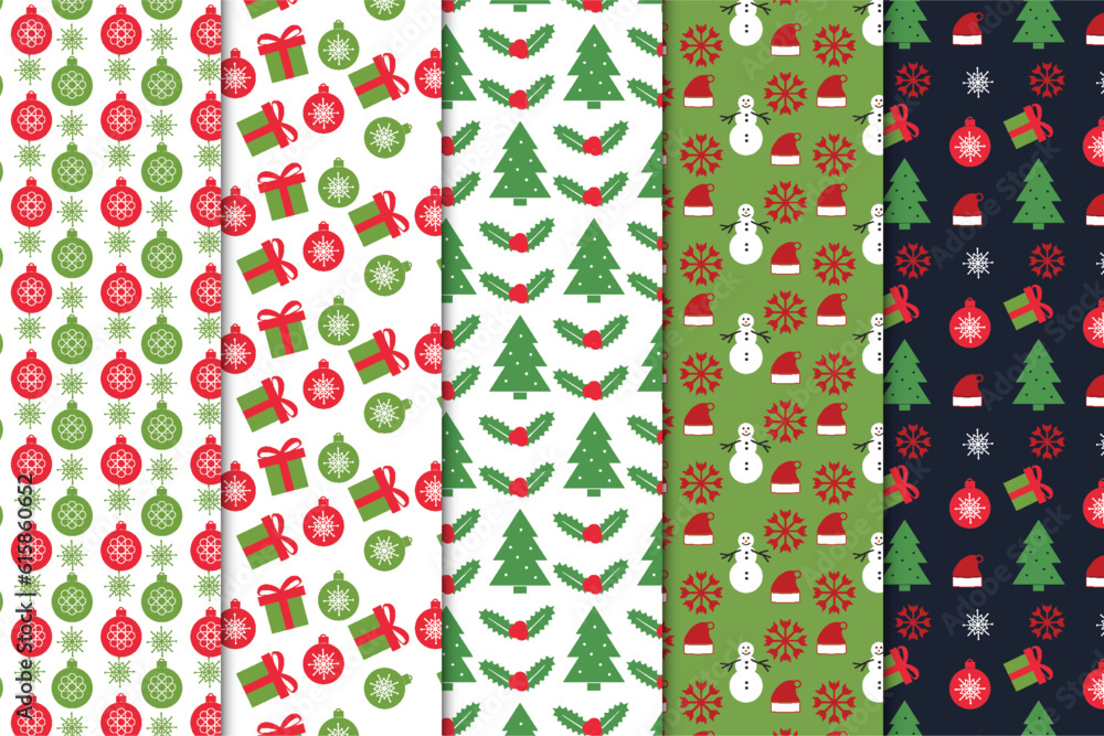 Poster abstract christmas pattern bundle with green, white and dark backgrounds. christmas abstract pattern