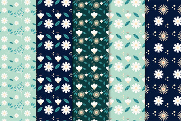 Beautiful floral pattern decoration on dark and blue backgrounds. Endless leaf pattern design for book covers, wallpapers, and wrapping papers. Seamless flower pattern background for fabric prints.