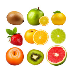 set of fruits isolated on transparent background cutout