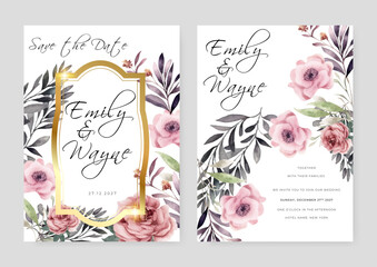 colorful colourful floral flower vector watercolor colorfull wedding invitation card template set with golden floral decoration