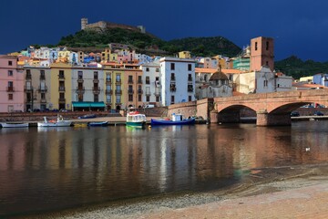 Obraz premium Bosa - Italian town in Sardinia island (Oristano Province). Old Town skyline with river Temo.