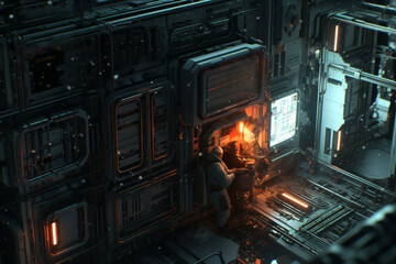 Factory Industrial Robot Production Futuristic 3D Sci-fi Science Fiction Machine Manufacturing Cyberpunk Technology Generative AI Revolution Age 