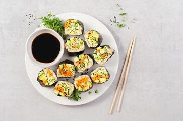 Vegan Sushi Rolls with Fresh Vegetables and Quinoa, Tasty Vegetarian Meal