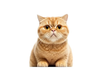 Cute fluffy portrait kitty Cat Scottish fold looking at camera isolated on clear png background, funny moment, pet concept, with Generative Ai.