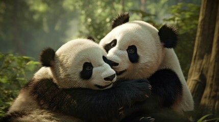 Obraz premium giant panda eating bamboo