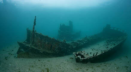 amazing sunken ship in the depths of the sea