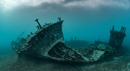 amazing sunken ship below the surface of the sea on the ground in high resolution