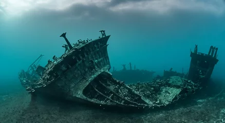Printed roller blinds Shipwreck amazing sunken ship below the surface of the sea on the ground in high resolution
