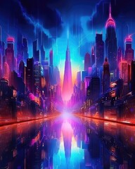 The futuristic city at night with neon lights is superb. (Generative AI)