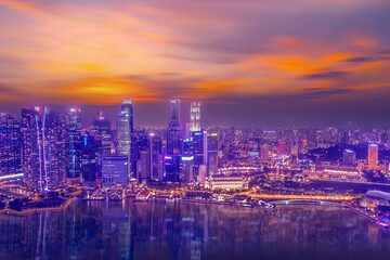 Singapore city skyline at twilight, View of Marina Bay 