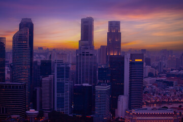 Fototapeta na wymiar Singapore city skyline at twilight, View of Marina Bay 