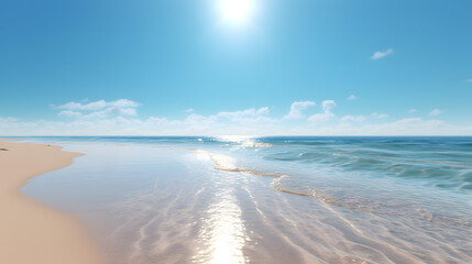 Fototapeta na wymiar Beautiful seascape with sand and blue sky.