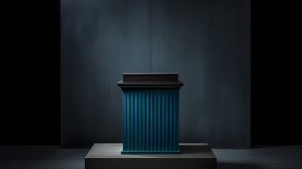 Fine Art Reflections: A Captivating Journey of Futuristic Presentations with Podiums and Textured Blue Walls