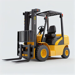 Yellow forklift for use in a warehouse, pivotal for logistics, material handling, and storage, isolated on a white background Ai generated image
