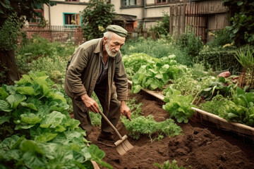 Senior man, taking care of his organic garden. Generative AI