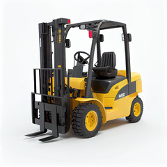 Fototapeta na wymiar Yellow forklift for use in a warehouse, pivotal for logistics, material handling, and storage, isolated on a white background Ai generated image