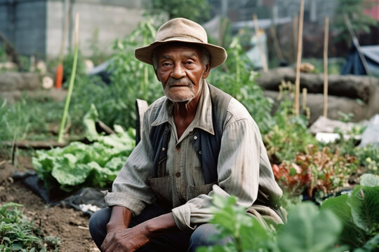 Senior man, taking care of his organic garden. Generative AI