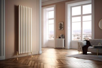 Obraz na płótnie Canvas Living room with large heating radiator and elegant furniture