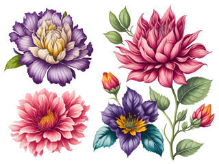 Obraz premium set of colorful flower vibrant watercolor on transparent background,generative ai