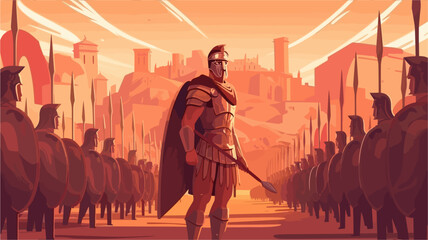 Vector illustration of Gaius Julius Caesar leading his Roman army. Vector illustration leading his Roman army - obrazy, fototapety, plakaty