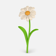Fototapeta na wymiar 3D Cute colorful daisy flower. Chamomile in cartoon style. Vector illustration