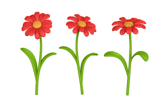 3D Cute Dahlia. Flower chamomile in cartoon style. Vector illustration