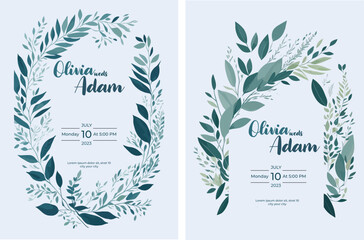 Fototapeta na wymiar Watercolor wedding invitation DIY minimal template beautiful floral wreath