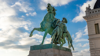 Horse-herdsman-statue in Budapest, Hungary. Equestrian statue
