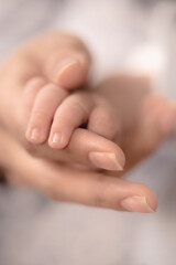 Baby fingers joins with her father's hand