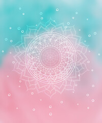 Hand-drawn mandala on abstract background, pink and blue. - obrazy, fototapety, plakaty