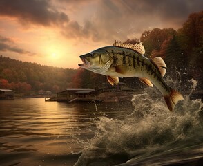 Largemouth Bass in the Fall created with Generative AI Technology, ai, generative