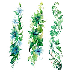 Green vine climbing plant with green leaf set, flat vector illustration isolated on white background. Green vines plant decorative © IMRON HAMSYAH