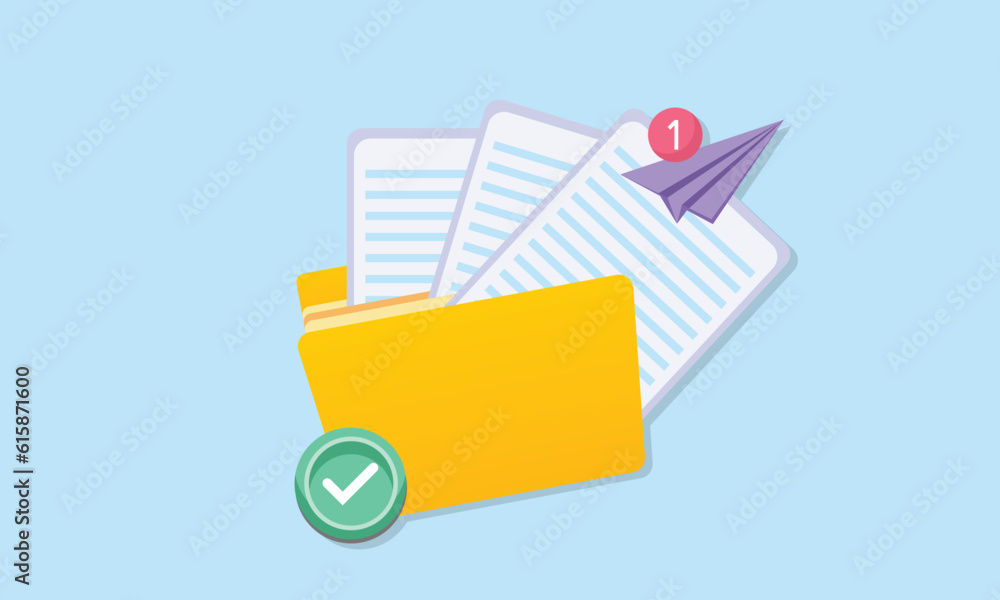 Poster folder with document files. digital management. online paperwork and business organisation. database