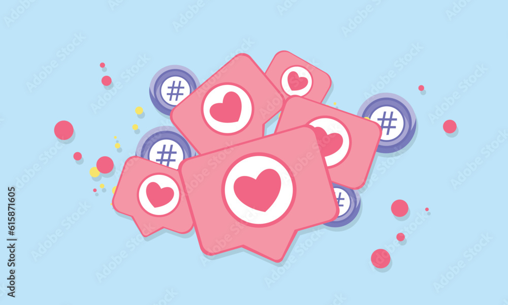Poster like heart icon. social media notification. rendering. social network symbol.vector on blue backgrou