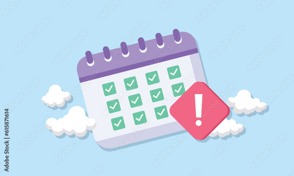 Poster calendar with exclamation mark. meeting reminder planner. deadline day warning. notification concept