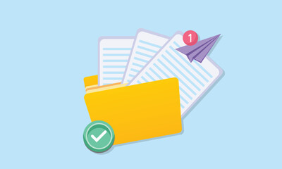 Folder with document files. Digital management. Online paperwork and business organisation. Database storage.vector on blue background