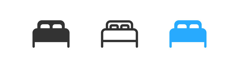 Bed icon isolated. Bedroom symbol. Hotel, hostel, bestime, travel, hospital. Outline, flat and colored style. Flat design. Vector illustration.