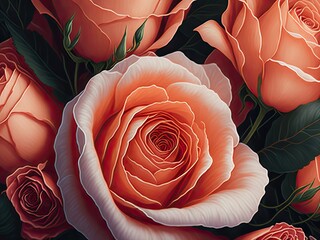 Beautiful bouquet of roses closeup illustration. ai generative