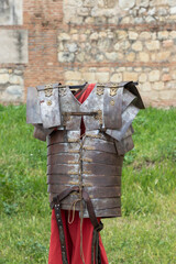 armor and tunic of soldier from ancient roman empire, lorica segmentata and tunic