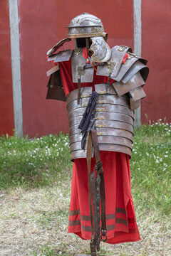 armor, tunic and belt of soldier from ancient roman empire, lorica segmentata, tunic and cingulum militare