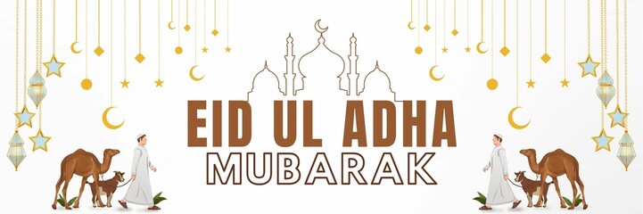 Eid ul Adha Mubarak 2023 wishes banner. New Design Eid Greeting Card for Muslims and Islamic Countries Bakra Eid Mubarak Celebration Card.