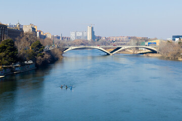 View of the Ebro river passing through Zaragoza, Spain.
