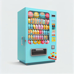 Detailed illustration of a a colorful vending machine for snacks and candy treats isolated on a white background Ai generated image - obrazy, fototapety, plakaty