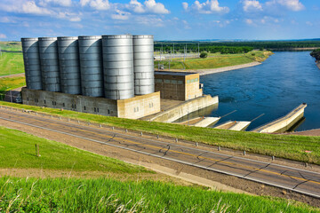 Garrison dam and power plant in South central ND uses water from Lake Sakakawea to generate power.