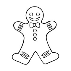 Coloring book gingerbread men. Christmas sweet. Happy New Year. Fun character. Hand drawn line art illustration. Coloring page for kids and adults.